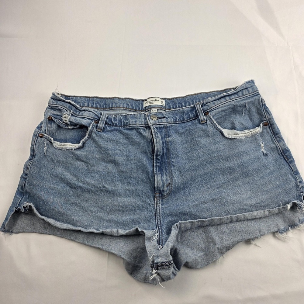 Abercrombie & Fitch Mom Shorts Womens 20 Blue High Rise Distressed Denim Cutoff